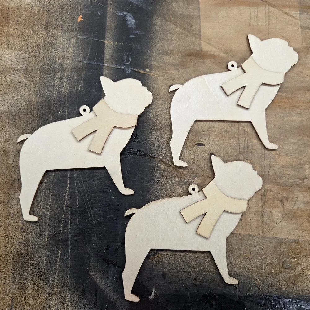 10pc French bulldog puppy dog DIY wood cut outs for DIY crafting ornaments tags